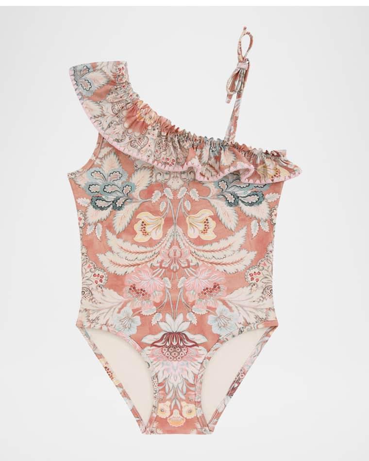 Girl's Daylight Asymmetric Ruffle One-Piece Swimsuit, Size 1-12 by ZIMMERMANN