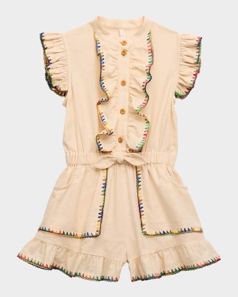Girl's Lucky Frill Rainbow Stitch Romper, Size 4-12 by ZIMMERMANN