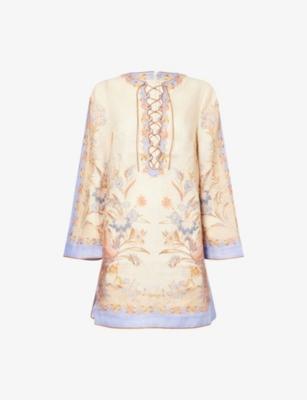 Indra Floral-Print Linen Tunic Mini Dress by ZIMMERMANN