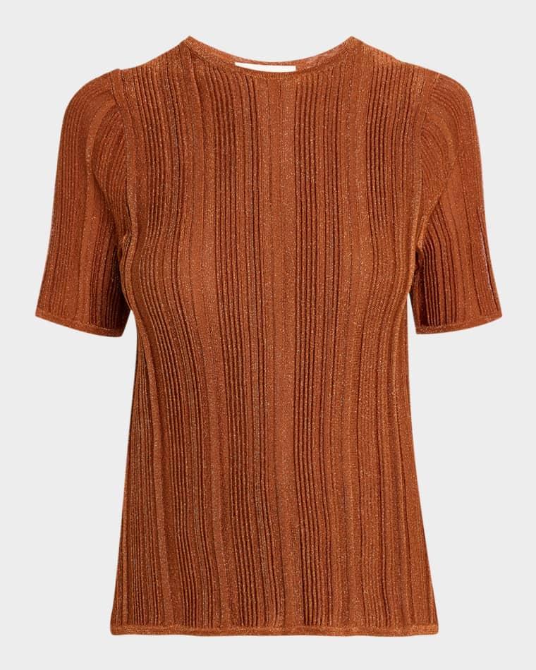 Indra Metallic Rib-Knit Tee by ZIMMERMANN