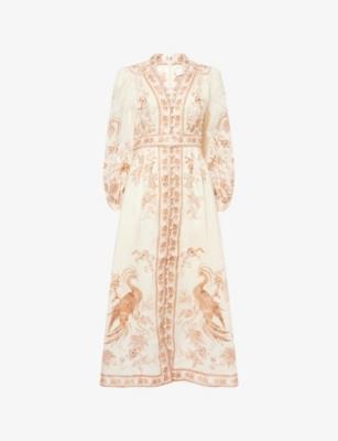 Indra Plunge Linen Midi Dress by ZIMMERMANN