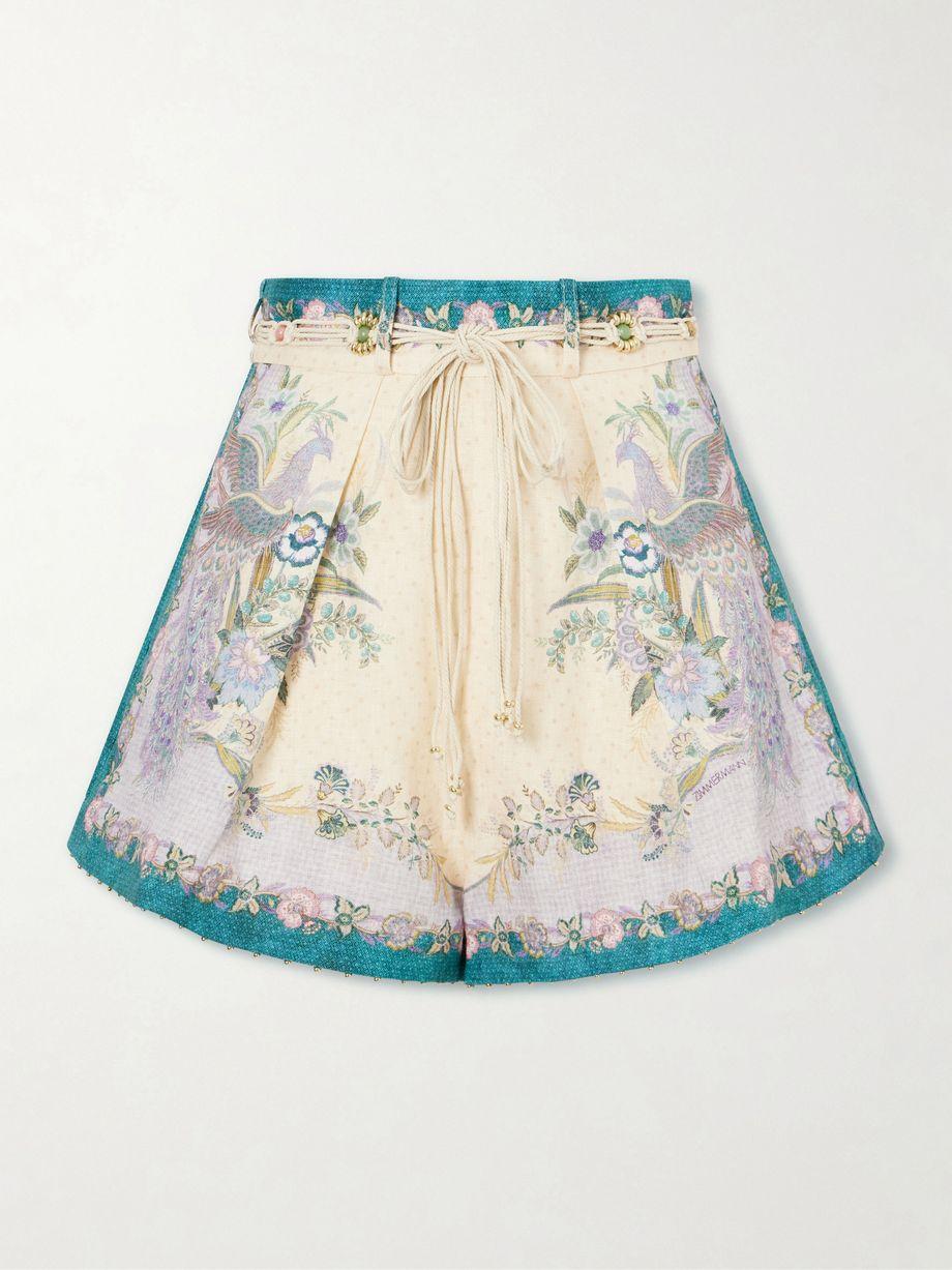 Indra belted mid-rise floral-print linen shorts by ZIMMERMANN