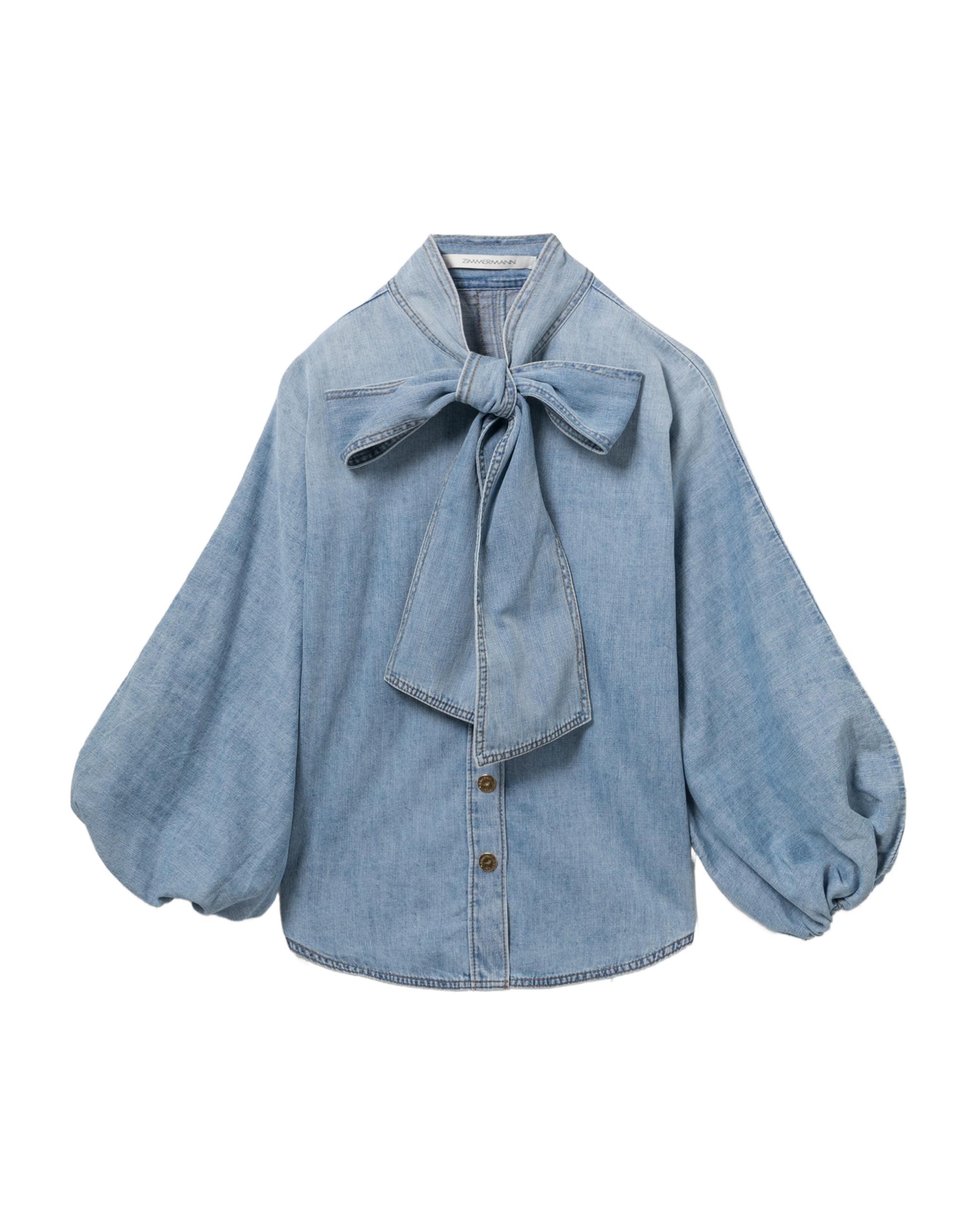 Indra denim tie neck blouse by ZIMMERMANN