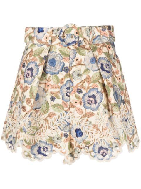 Junie embroidered floral-print shorts by ZIMMERMANN