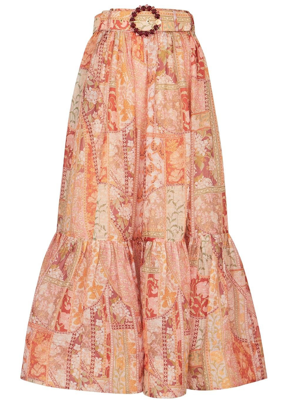 Kaleidoscope printed linen-blend skirt by ZIMMERMANN