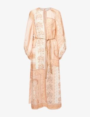 Lucky Balloon-Sleeves Linen Midi Dress by ZIMMERMANN
