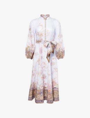 Luna Button Floral-Print Linen Midi Dress by ZIMMERMANN