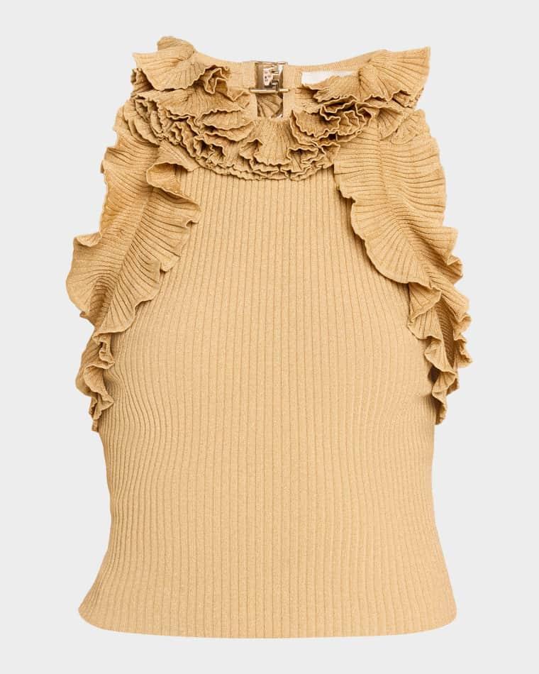 Luna Metallic Ruffled Tank Top by ZIMMERMANN