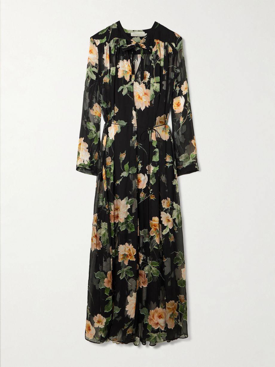 Luna belted gathered floral-print devoré-chiffon midi dress by ZIMMERMANN