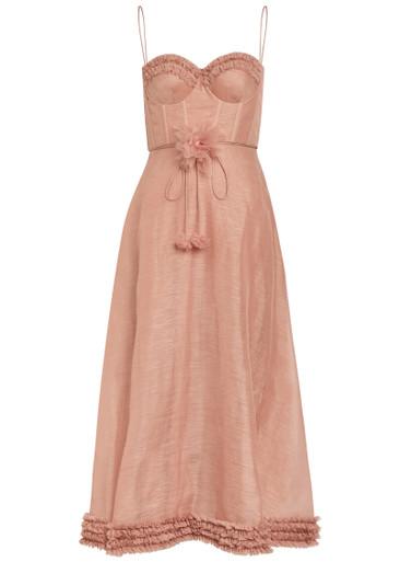 Luna floral-appliquéd linen and silk-blend midi dress by ZIMMERMANN