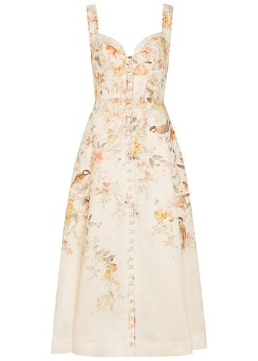 Luna floral-print linen midi dress by ZIMMERMANN