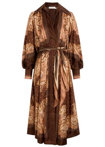 Luna printed belted silk midi shirt dress by ZIMMERMANN
