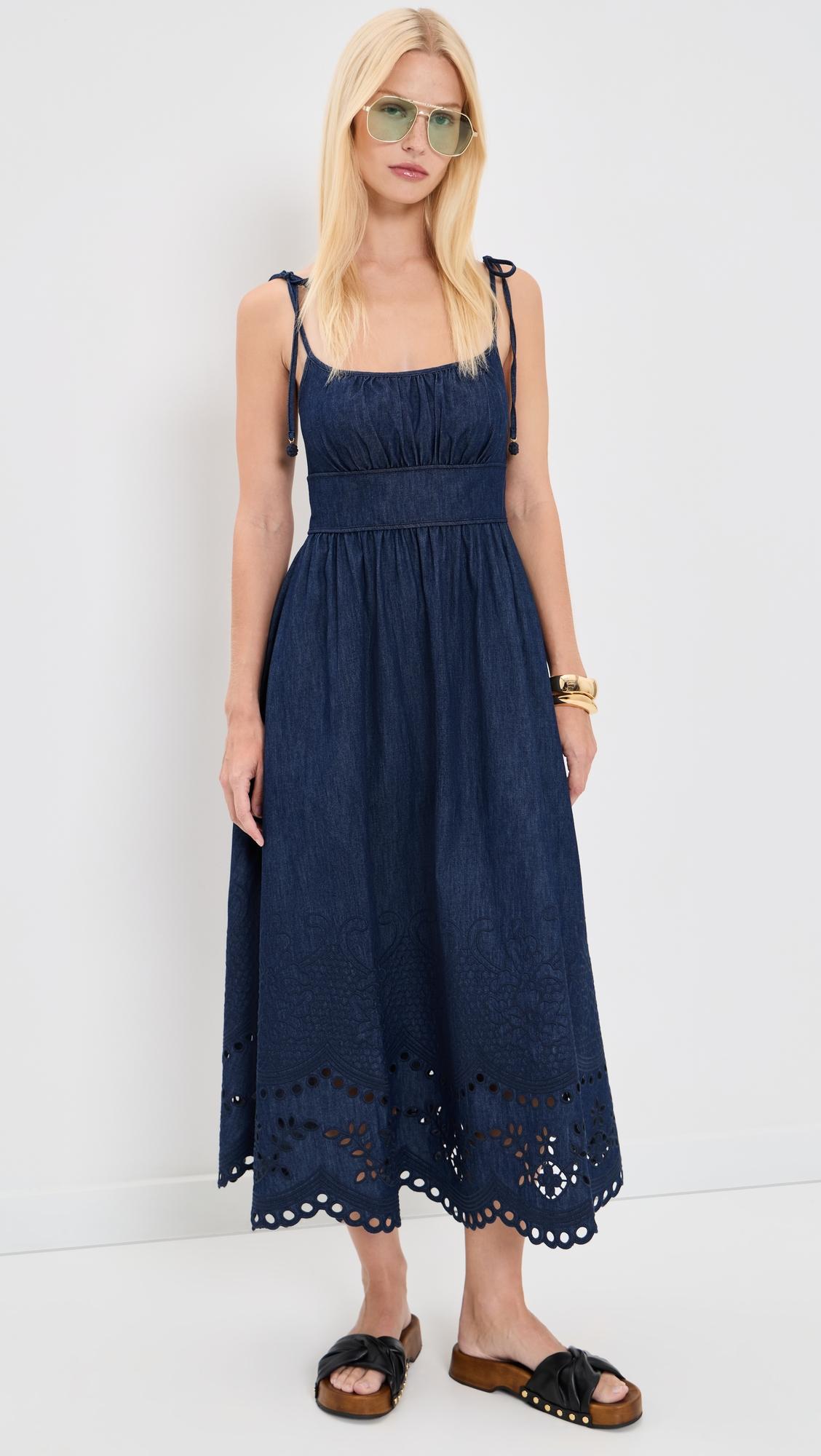 Mahon Broderie Denim Midi Dress by ZIMMERMANN