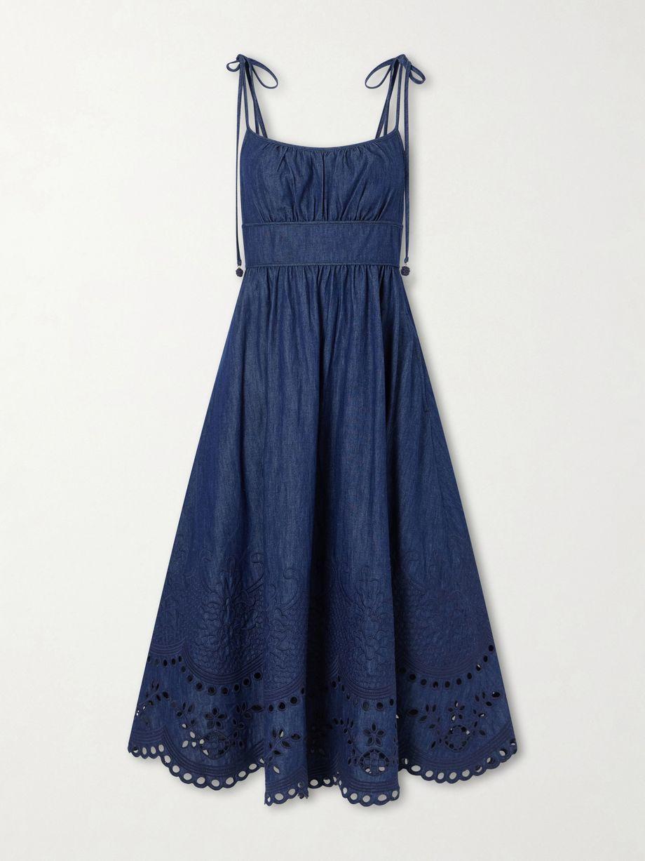 Mahon broderie anglaise cotton-denim midi dress by ZIMMERMANN