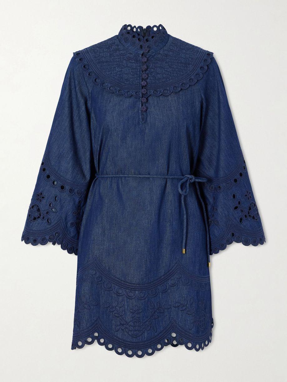 Mahon broderie anglaise denim mini dress by ZIMMERMANN