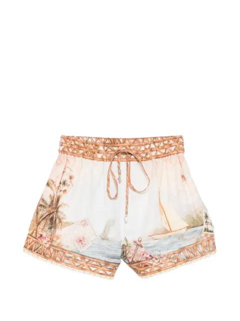 Mahon island map linen shorts by ZIMMERMANN