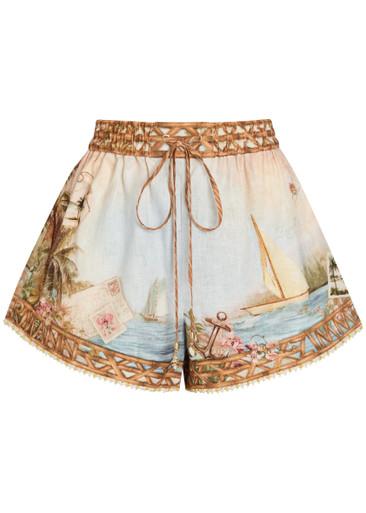 Mahon printed linen shorts by ZIMMERMANN