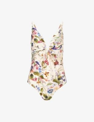 Patience Tuck Plunge Floral One-Piece Swimsuit by ZIMMERMANN