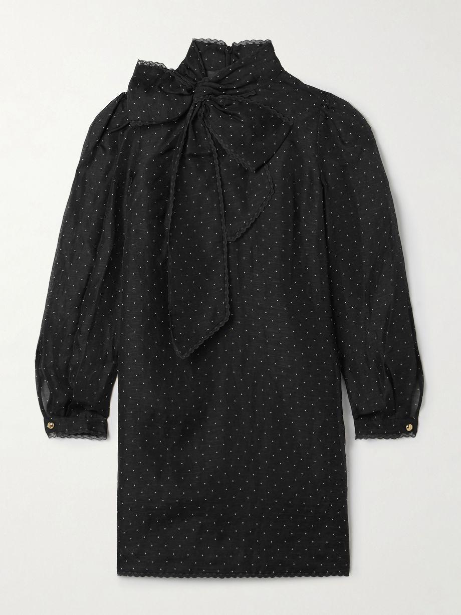 Pussy-bow lace-trimmed polka-dot linen and silk-blend organza mini dress by ZIMMERMANN