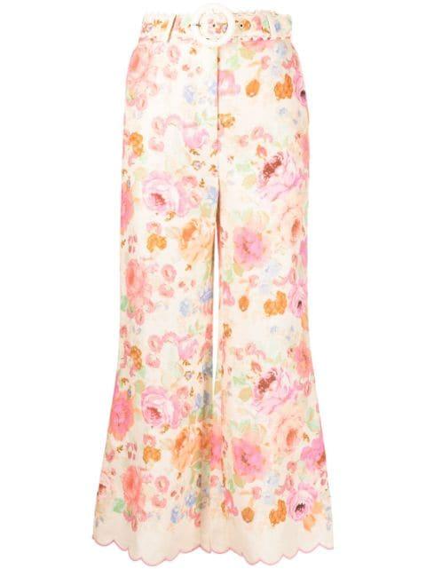 Raie floral-print flared linen trousers by ZIMMERMANN