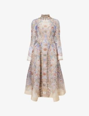 Rebellion Beaded Linen And Silk Midi Dress by ZIMMERMANN