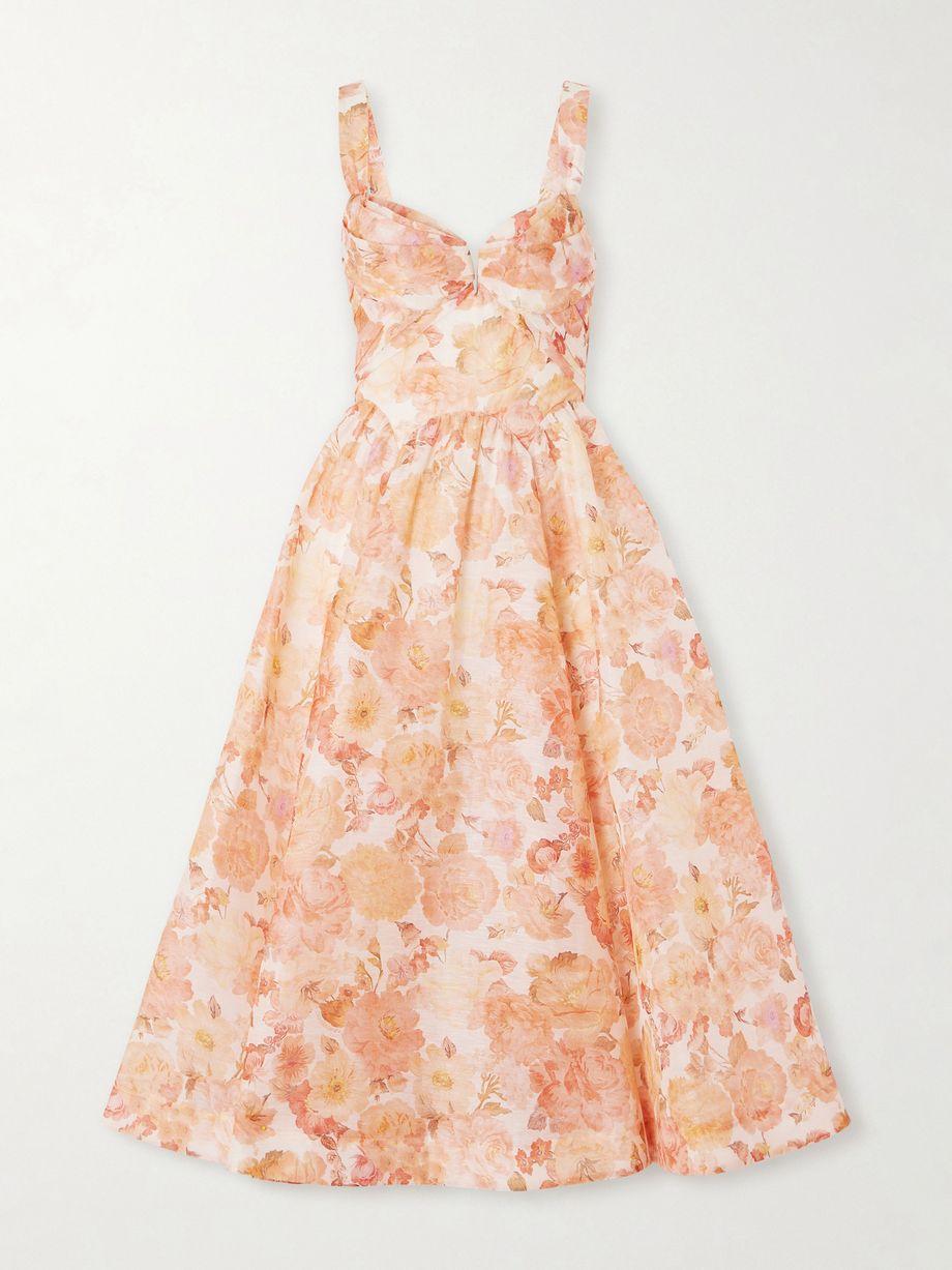 Rebellion floral-print linen and silk-blend bustier midi dress by ZIMMERMANN