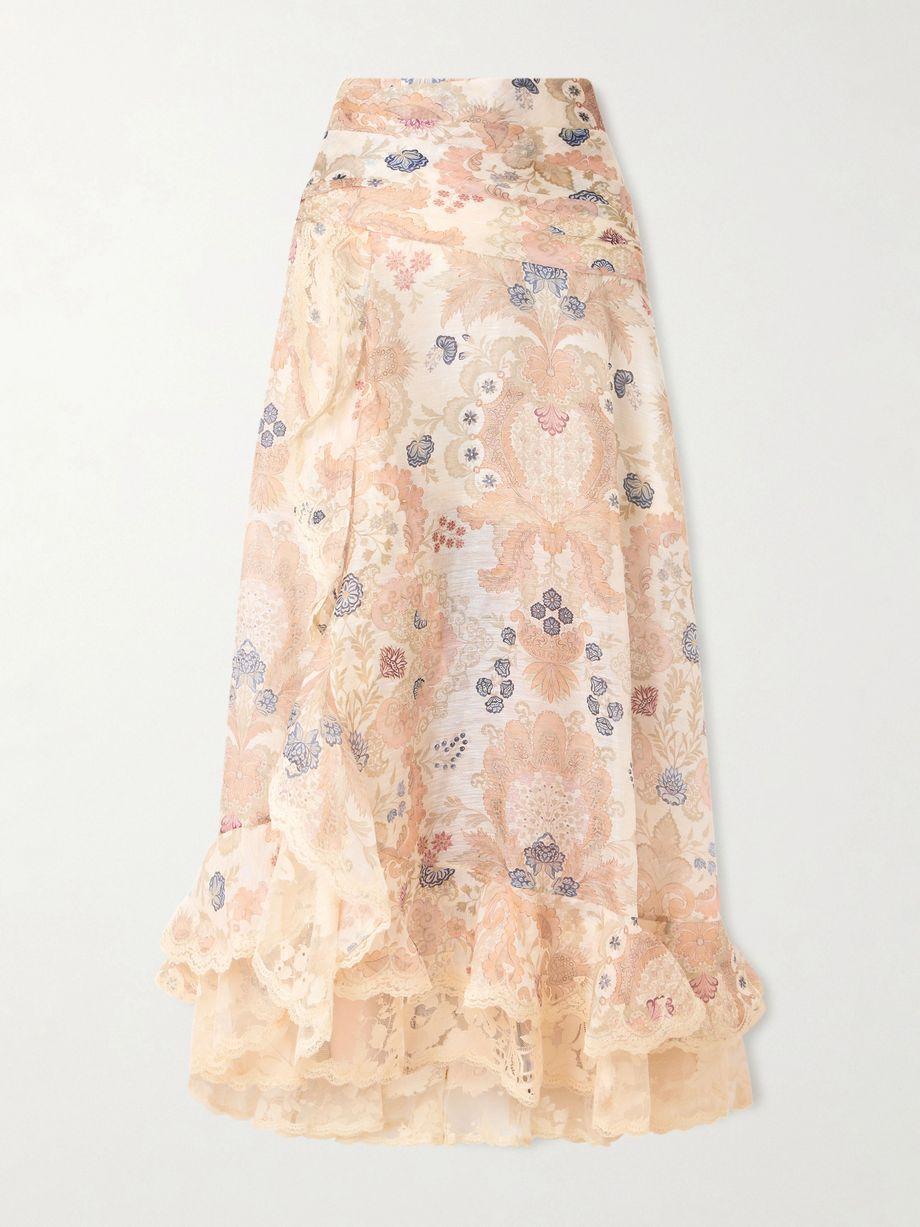 Rebellion lace-trimmed floral-print linen and silk-blend maxi skirt by ZIMMERMANN