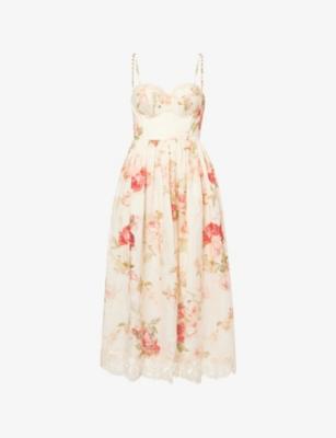 Roselight Picnic Floral-Print Linen Midi Dress by ZIMMERMANN