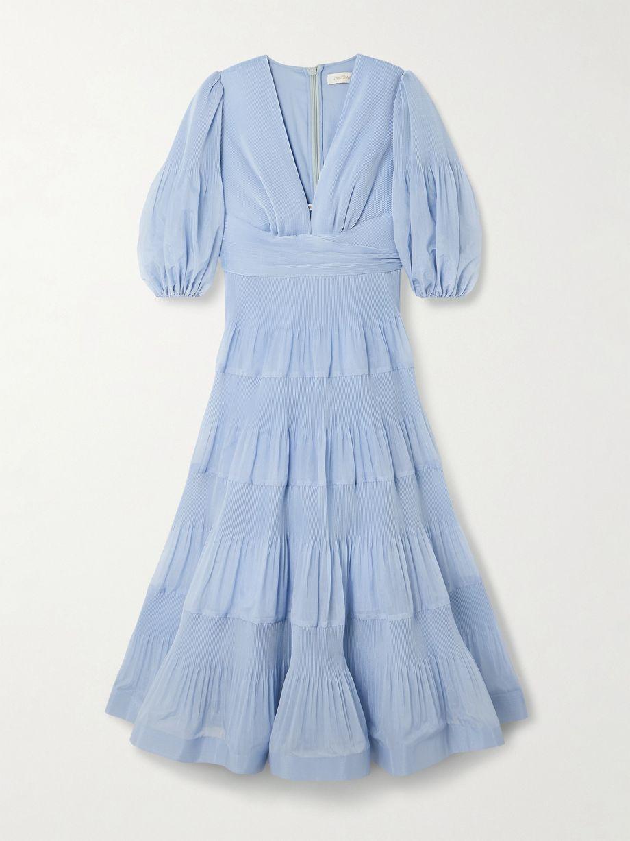 Tiered plissé silk-organza midi dress by ZIMMERMANN