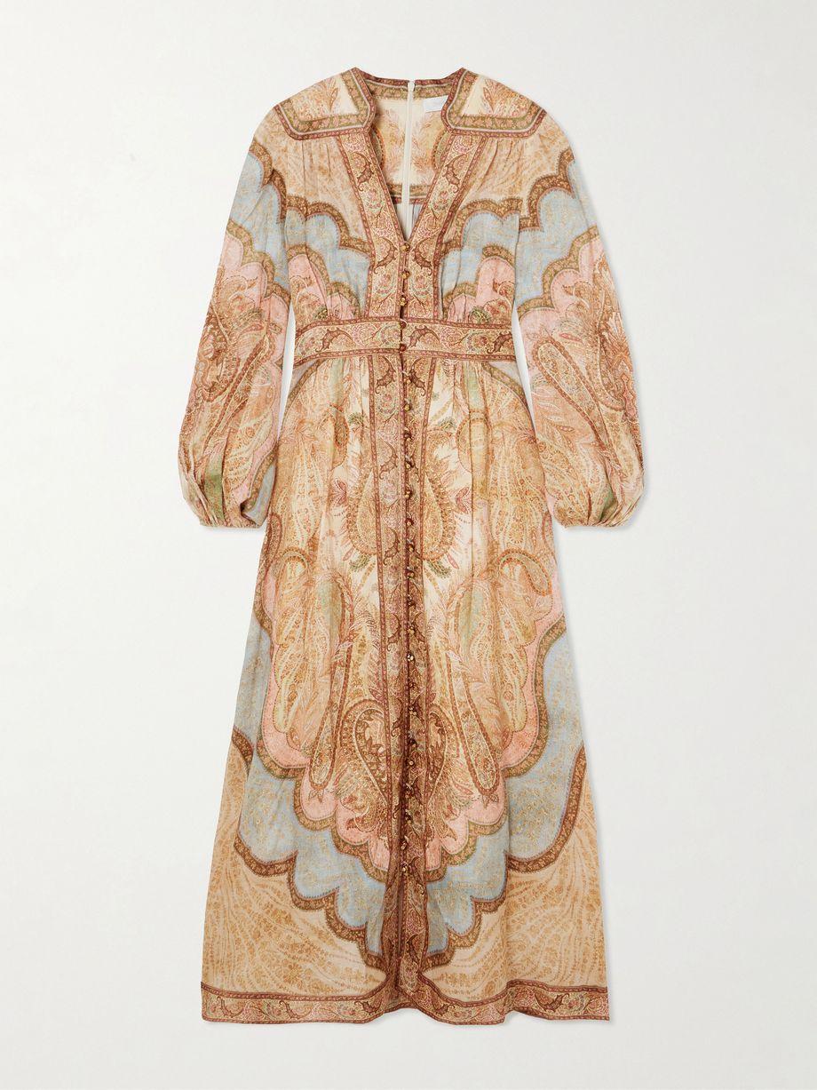 Wanderlust gathered printed linen midi dress by ZIMMERMANN