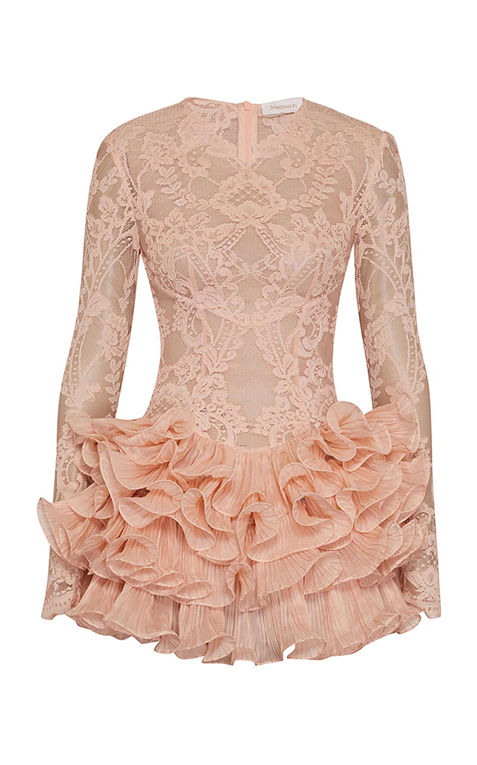 Zimmermann - Crush Ruffled Lace Mini Dress - Light Pink - - Moda Operandi by ZIMMERMANN