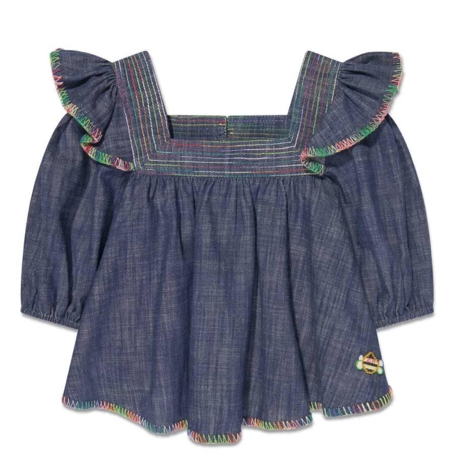 Zimmermann Girls Alight Ruffled Denim Top by ZIMMERMANN