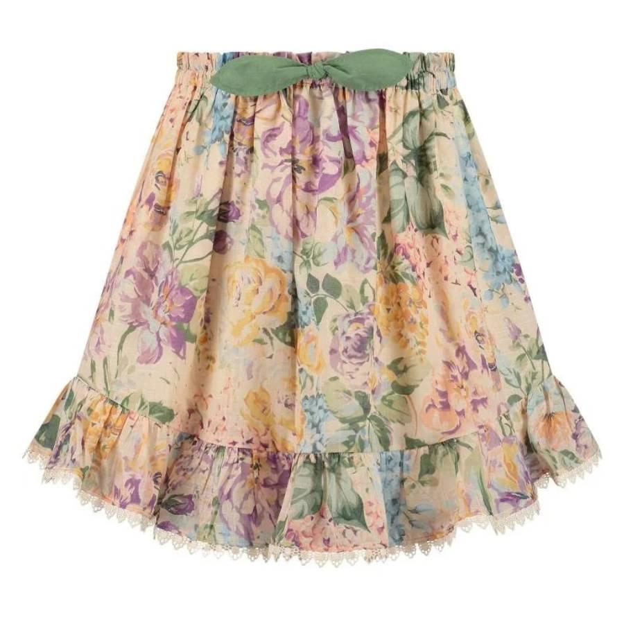 Zimmermann Girls Halliday Watercolour Floral Flip Skirt by ZIMMERMANN