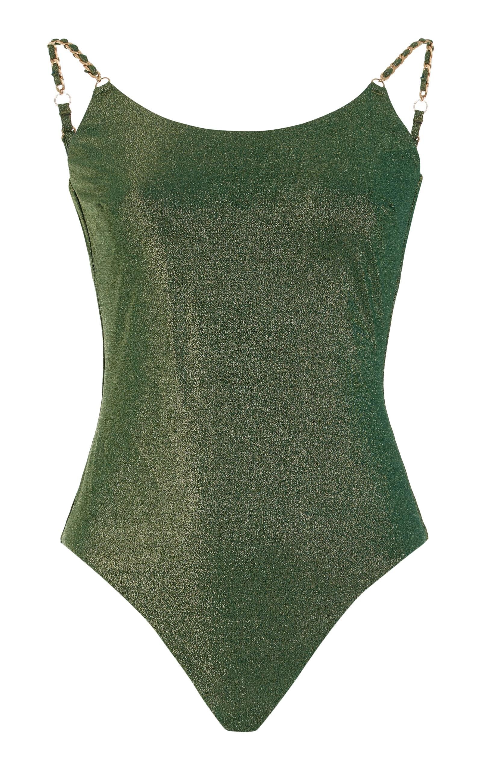 Zimmermann - Halliday Chain-Detailed Metallic Lurex One-Piece Swimsuit - Green - 1 - Moda Operandi by ZIMMERMANN