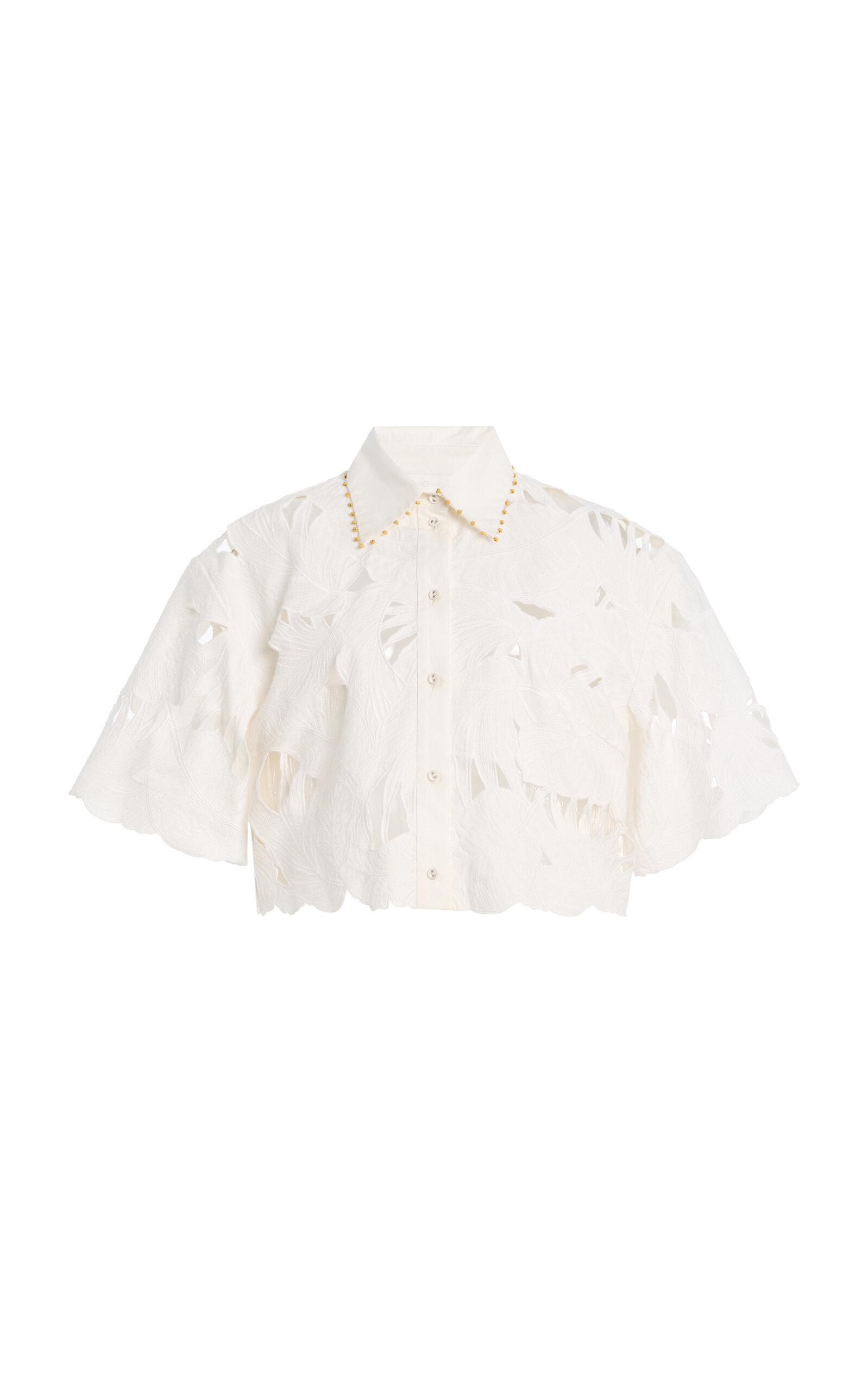 Zimmermann Mahon Embroidered Cotton Cropped Shirt - Moda Operandi by ZIMMERMANN