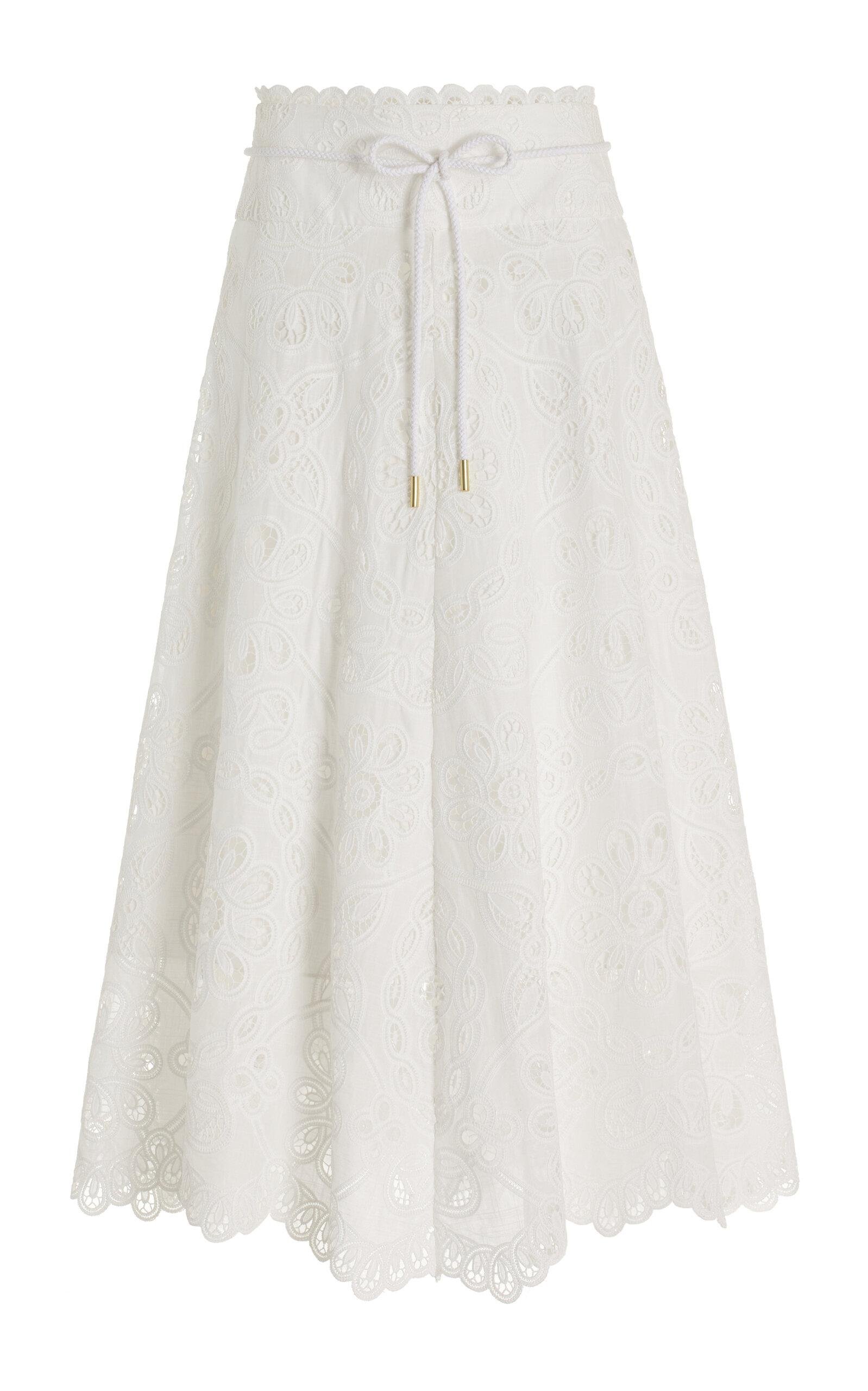 Zimmermann - Ottie Flared Embroidered Cotton Maxi Skirt - Ivory - 0 - Moda Operandi by ZIMMERMANN