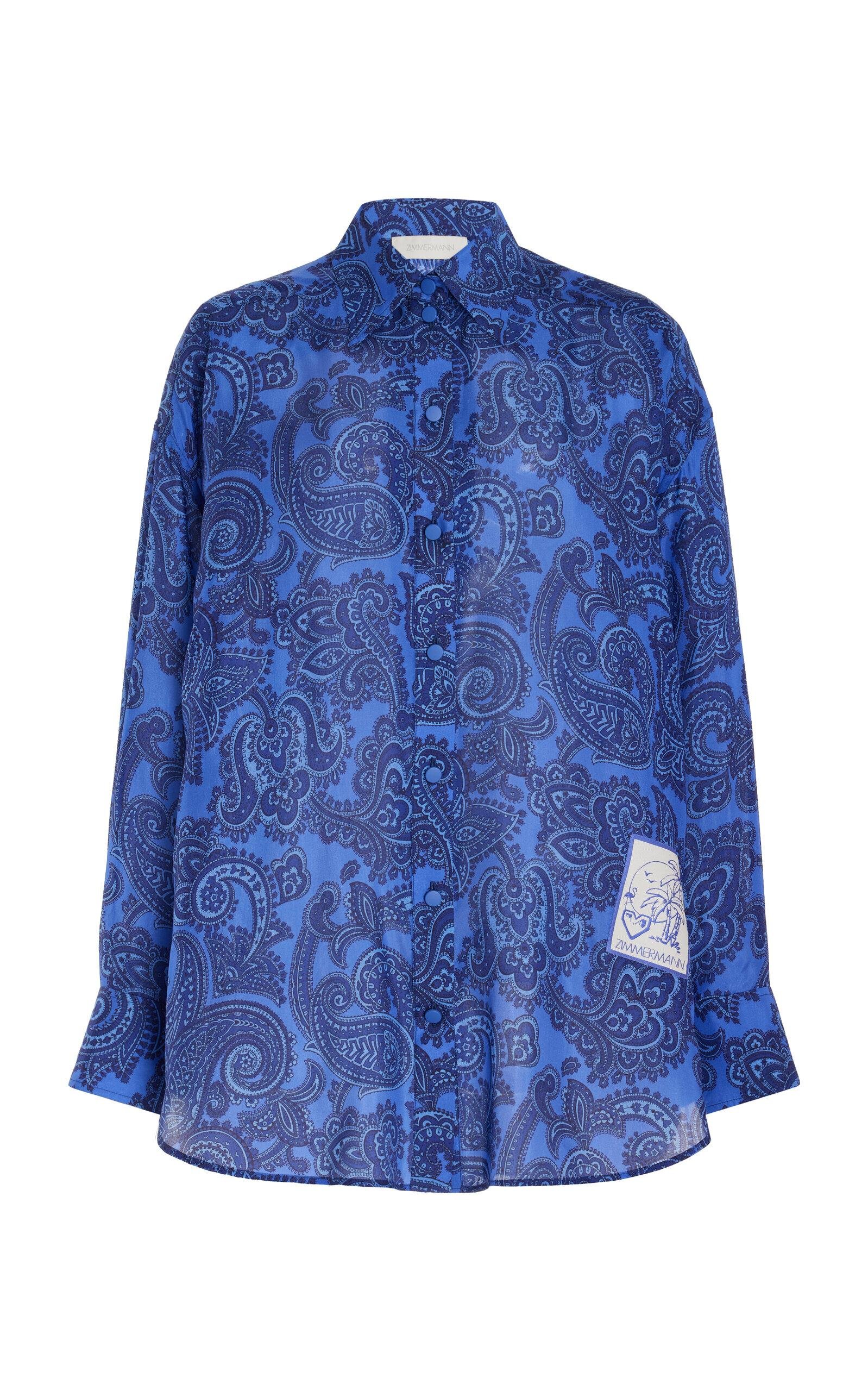 Zimmermann - Ottie Oversized Silk Shirt - Blue - 0 - Moda Operandi by ZIMMERMANN