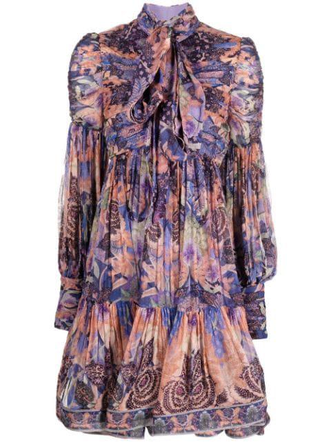celestial-print ruched mini dress by ZIMMERMANN