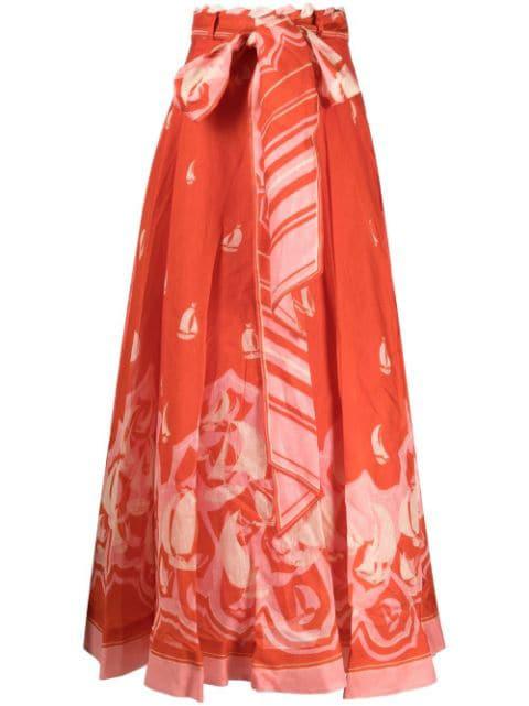 nautical print tie-waist skirt by ZIMMERMANN