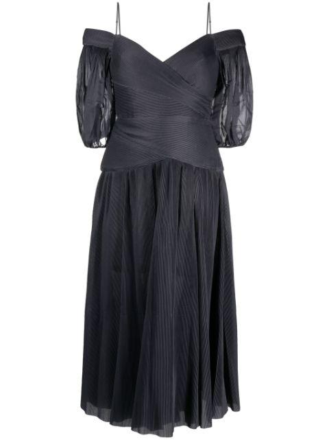 off-shoulder pleated midi dress by ZIMMERMANN