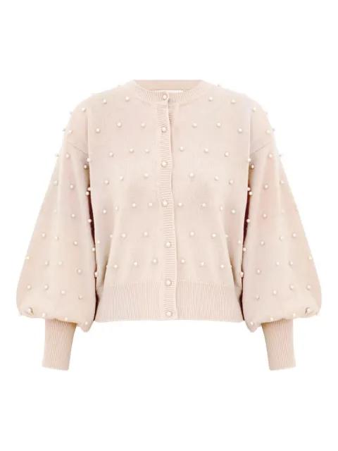 pearl-embellished balloon-sleeve cardigan by ZIMMERMANN