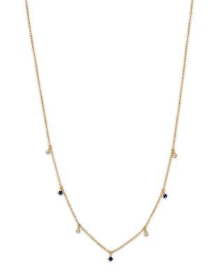 14K Yellow Gold Dangling Station Blue Sapphire & Diamond Necklace by ZOE CHICCO
