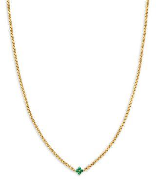 14K Yellow Gold Emerald Gemstones Emerald Flower Chain Necklace by ZOE CHICCO
