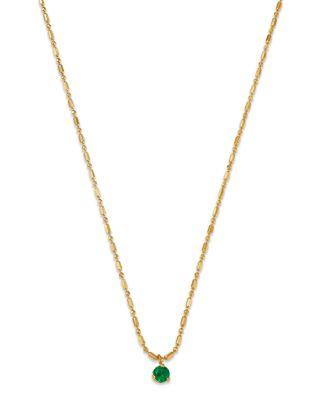 14K Yellow Gold Emerald Gemstones Emerald Solitaire Pendant Necklace by ZOE CHICCO