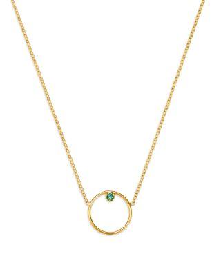 14K Yellow Gold Emerald Gemstones Emerald in Circle Pendant Necklace by ZOE CHICCO
