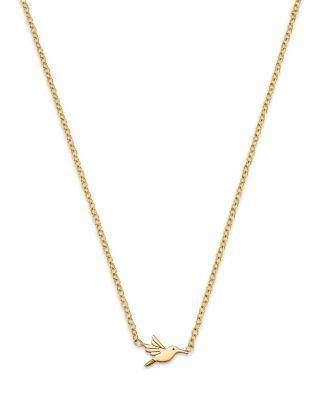 14K Yellow Gold Itty Bitty Symbols Hummingbird Pendant Necklace by ZOE CHICCO