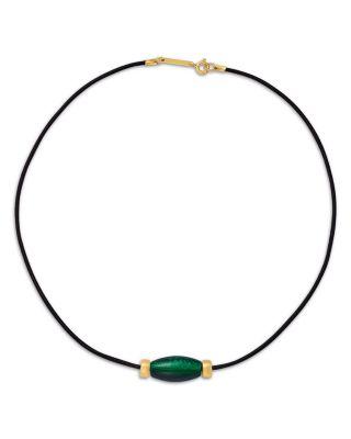 14K Yellow Gold Malachite Black Leather Cord Collar Necklace by ZOE CHICCO