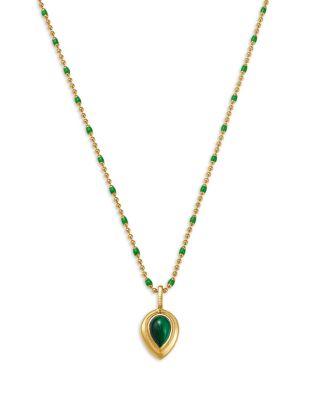 14K Yellow Gold Malachite & Green Enamel Bead Chain Pendant Necklace by ZOE CHICCO