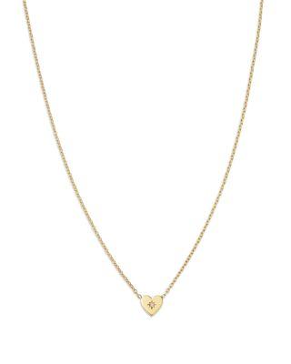 14K Yellow Gold Midi Bitty Symbols Diamond Accent Heart Pendant Necklace by ZOE CHICCO