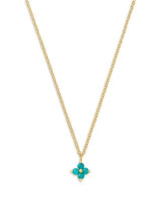 14K Yellow Gold Turquoise Gemstones Flower Cluster Pendant Necklace by ZOE CHICCO